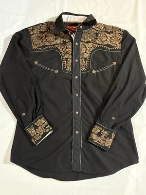 El Senor de Los Cielos Men's Western Shirt Size Small Black With Bronze Details - Image 1 of 4