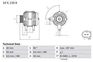 Alternator Bosch for AUDI A2 1.6 FSI 0 986 046 070 - Picture 1 of 2