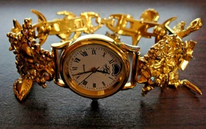 Vintage Rare Kirks Folly Charm Watch Moon Phase / Stars / Astrological Gold Tone - Bild 1 von 10