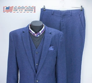 Asos Mens Tweed Blue Suit Micro Check Size Jacket-Waistcoat UK/US 38" Pant 32 in - Picture 1 of 24