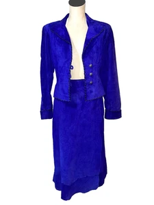 Char Women’s Vintage Genuine Suede Blazer+ Midi Skirt Suit size 8/10 Old Money - Picture 1 of 12