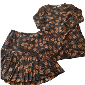 VTG Bill Blass Saks Fifth Avenue Set Pleated Skirt & Blouse Coffee Bean Lg Y2K - Picture 1 of 16