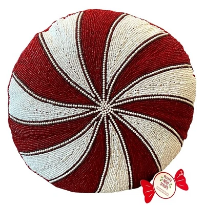 Peppermint Swirl Beaded Christmas Pillow 15in Holiday Decor by Peppermint Square - Image 1 of 4
