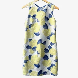 Abito tubino floreale Vince Camuto donna 12 giallo blu civetta carriera chiesa - Foto 1 di 5