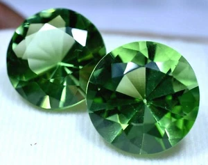 Lab Created Pair Of 76.80 Ct Green Peridot GGL Certified Round Cut Gemstone - Picture 1 of 7