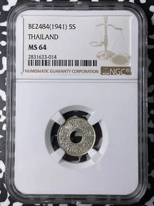 BE 2484 (1941) Thailand 5 Satang NGC MS64 Lot#HP261 Choice UNC! - Picture 1 of 3