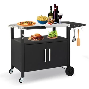 Outdoor Grill Patio Dining Cart with Storage, Rolling Bar Cart Kitchen Island - Picture 1 of 2