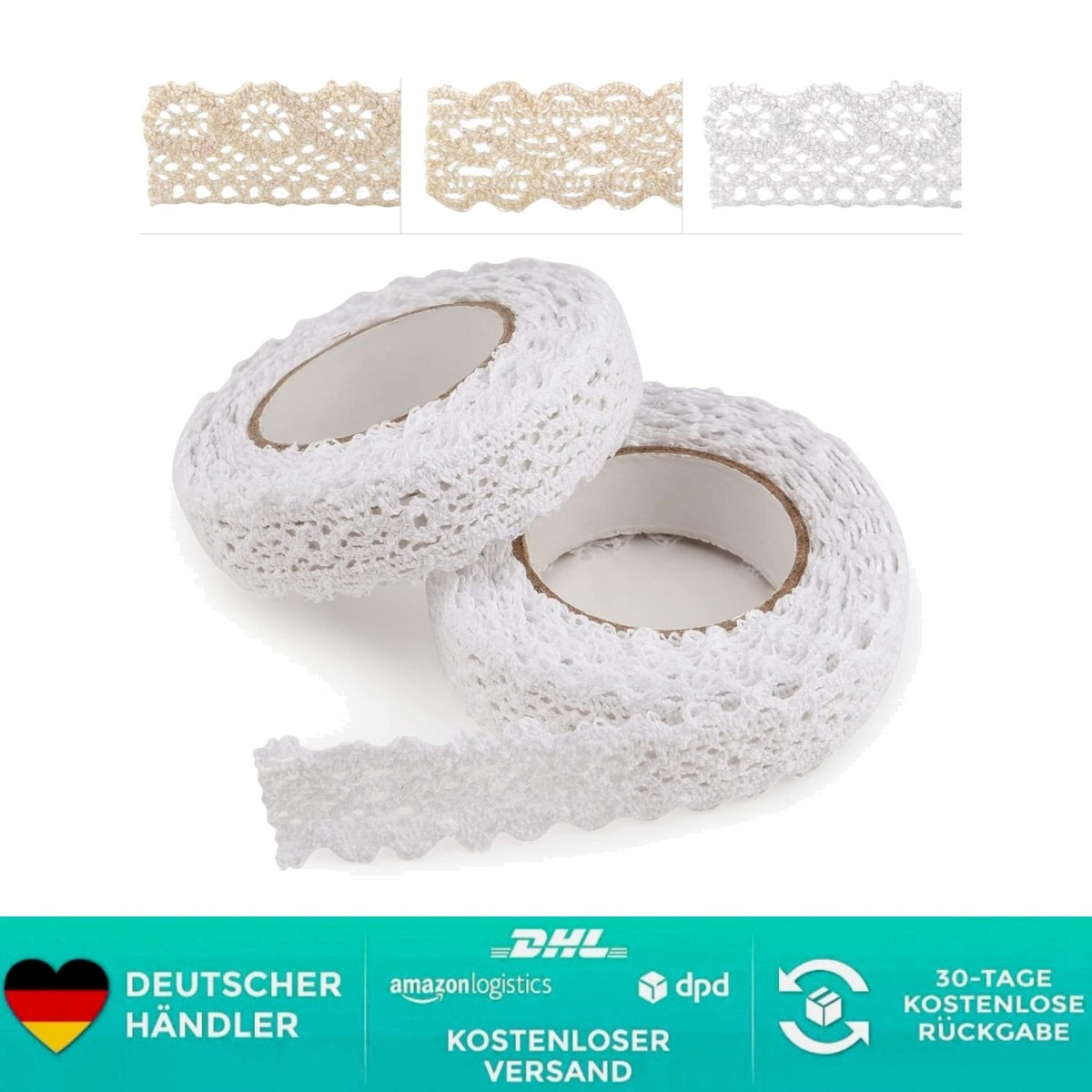Cleminsta Spitzenband Selbstklebend - 2 Rollen Vintage Beige Für Bastelprojekte