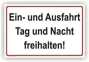 Schild Ein-Ausfahrt Tag und Nacht freihalten Parkverbot Warn-Hinweisschild P0042 - Bild 1 von 3