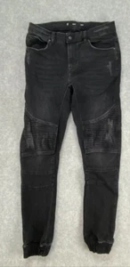 COMMONS SIZE 34 MENS BLACK STRETCH SKINNY DISTRESSED JOGGER ANKLE JEANS MID RISE - Picture 1 of 13