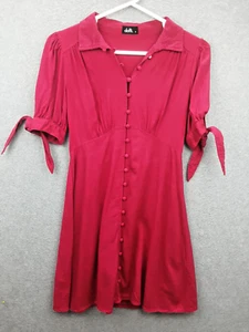 Dottie Size 8 Vivid Magenta Button Front Tie Sleeve Linen Blend Dress - Picture 1 of 11