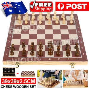 39x39x2.5cm New Chess Wooden Set Folding Chessboard Magnetic Pieces Wood Board - Picture 1 of 10