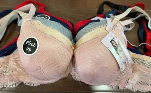Neu 6 Stck. Set Draht vorne alle Spitze mehrfarbig Licht gepolstert Vollabdeckung Halb-BHs - Bild 1 von 5
