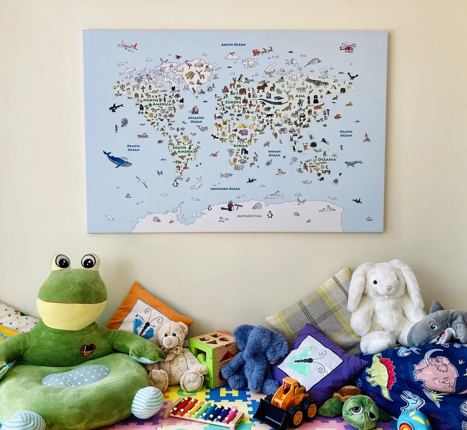 Lienzo de mapa del mundo para niños 100x75 cm Foto 1 de 4