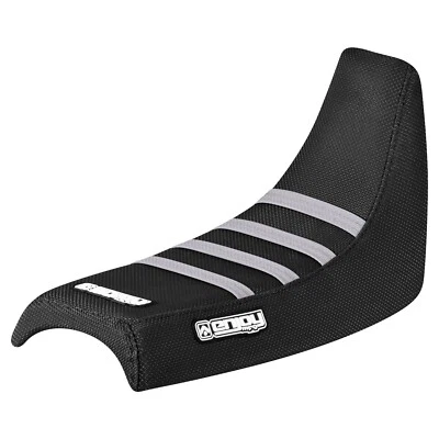 Cubierta de asiento con pinza de tracción alta Yamaha PW 50 todo NEGRA con costillas PLATEADAS #91 Foto 1 de 4