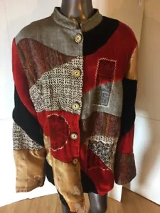 Chaqueta Ligera Indigo Moon Hermosamente Parcheada Talla Grande 15% Lana - Imagen 1 de 9