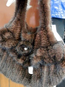 Belle Fare Large Knitted Mink Fur Bag/Purse - Picture 1 of 3