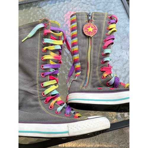 RARI stivali Converse All Star alti con zip colorati lacci arcobaleno taglia 12