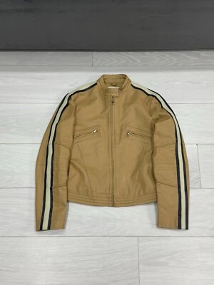 复古 Y2K Moto 裁剪真皮棕色 Avant Garde Glamour 朋克夹克 M — 第 1/4 张图片