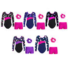 Kids Girls Sets Long Sleeve Leotard With Shorts And Hair Tie Headband Athletic