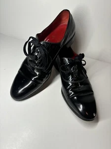 Vintage Italian Patent Leather Oxfords mens 8 D Black ALEXANDER Red Shoe - Picture 1 of 15