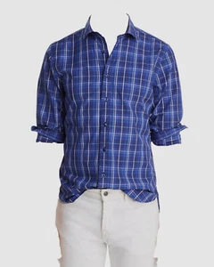 Camicia uomo Bloomingdales slim fit blu bianca a quadri manica lunga bottoni nuova $295 S - Foto 1 di 1