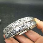 Collectible copper old tibet silver carved fish pair adjustable bracelet bangle