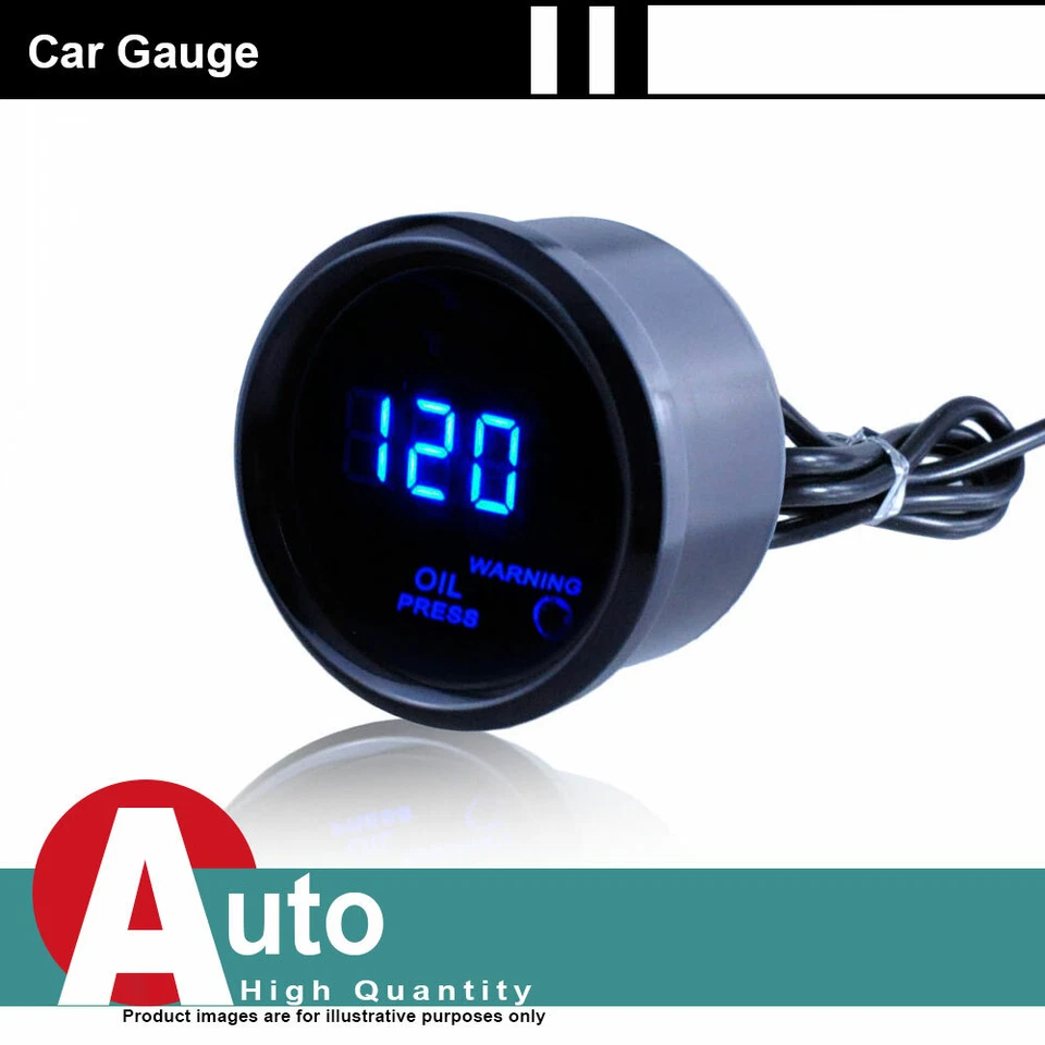Medidor de presión de aceite digital universal 2" 52 mm negro medidor de coche LED azul Foto 1 de 4