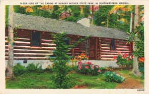 Postkarte VA Marion Virginia Blockhaus Hungry Mother State Park Bäume Blumen A17 - Bild 1 von 3