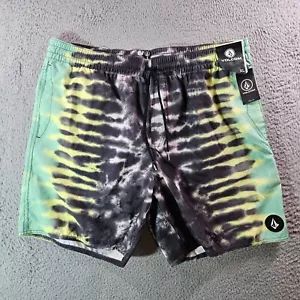 NWT Volcom Board Shorts Swim Trunks Men XL No Liner Tie Dye Print Black Green - Picture 1 of 12
