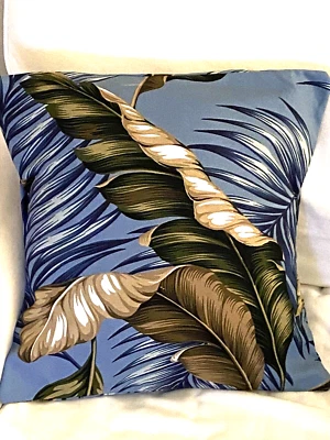 Funda de almohada de tela de corteza de algodón tropical hawaiano ~ hojas de plátano-pizarra~ Foto 1 de 2