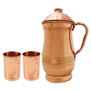 Jarra de Maharajá de Cobre Puro con Vidrio Ayurveda Beneficios para la Salud Restaurante - Imagen 1 de 4