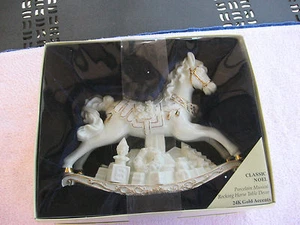 Large CLASSIC NOEL Porcelain Musical Rocking Horse 24K-New Open Box - Picture 1 of 11