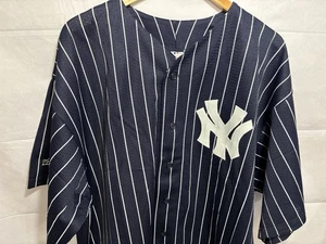 Vintage New York Yankees Jersey Majestic Men’s XXL Blue Button White Pinstripe - Picture 1 of 12