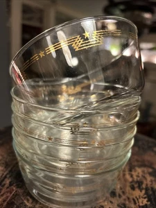 SET OF 6 Vintage Libbey Glass Cereal, Ice Cream, Salad  Bowls Gold Stars 4.5x2.5 - Picture 1 of 4