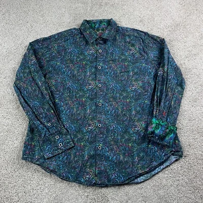 Robert Graham Shirt Mens Extra Lage Green Blue Flip Cuff Abstract Psychedelic - Image 1 of 4