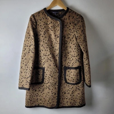 M&S Women UK 8 Brown Leopard Fleece Jacket Smart Career Work Casual Winter - Image 1 of 4