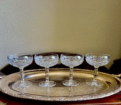 Vintage Champagne Coupes Crystal Cocktail Glasses Mid Century Barware Set~4 - Image 1 of 4