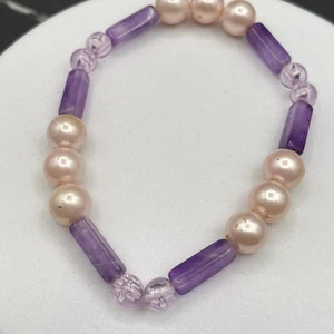 Lila Kunststoff Peal Glasperlen Rosa & Amethyst-Tönt Klassisch Stretch Armband - Bild 1 von 5