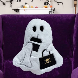 2025 Spooky Ghost Kissen mit schwarzer Tasse & schwarzer Handtasche Halloween Neu - Bild 1 von 3