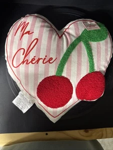 Ma Cherie Textured Cherries & Heart Shaped Pink & White Accent Pillow 14" x 14" - Picture 1 of 3