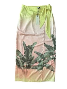 New Rachel Zoe Long Skirt Size XS Ombré Palm Leaves Silky Side Tie Beach Coverup - Picture 1 of 12