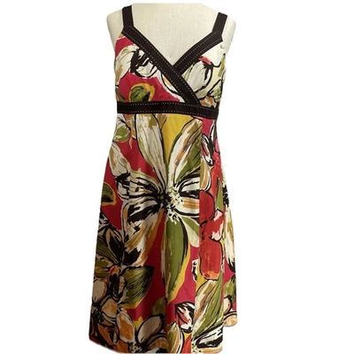 Vintage R&K Tropical Dress sz 12 Midi Shirred Stretch Back, Wrap Top, Hawaiian - Image 1 of 4