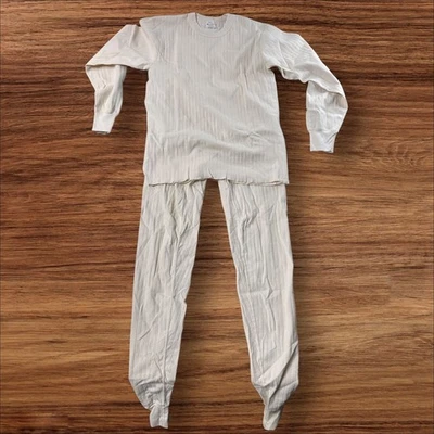 Vintage USA Champion Mens Thermal Underwear Set Ribbed Knit Beige Cotton Medium - Image 1 of 4