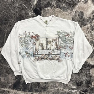 Vintage Katze Sweatshirt Damen Große 90er Art Unlimited All Over Print Pullover - Bild 1 von 5
