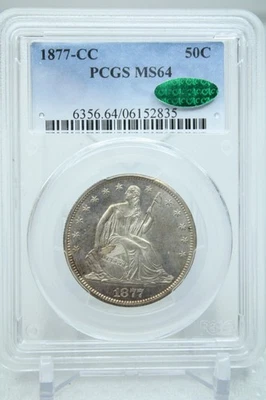 1877-CC Silver Seated Liberty Half Dollar 50C PCGS MS 64 Green CAC #2835 - Image 1 of 4
