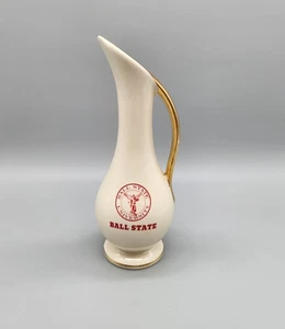 Ball State Vintage Pitcher Vase Gold Trim 8" University College Dec American Inc - Picture 1 of 13