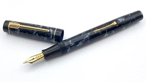 VINTAGE THE CROXLEY FOUNTAIN PEN IN BLUE MARBLE 14K FINE NIB MADE IN ENGLAND - Picture 1 of 14