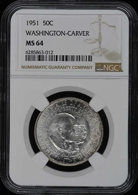 WASHINGTON-CARVER 1951 Silver Commemorative 50C NGC MS64 - Image 1 of 2