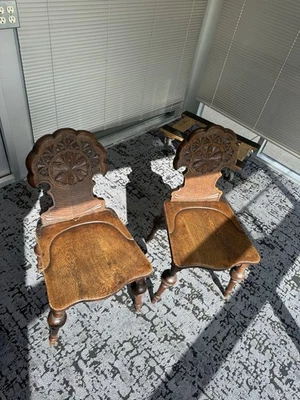 Beautiful Early 1900s Antique Wooden Chairs Set of 2 - Image 1 of 4